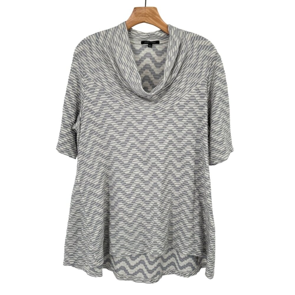 John Mark Gray White Patterned Cowl Neck Tunic knit size large womens top